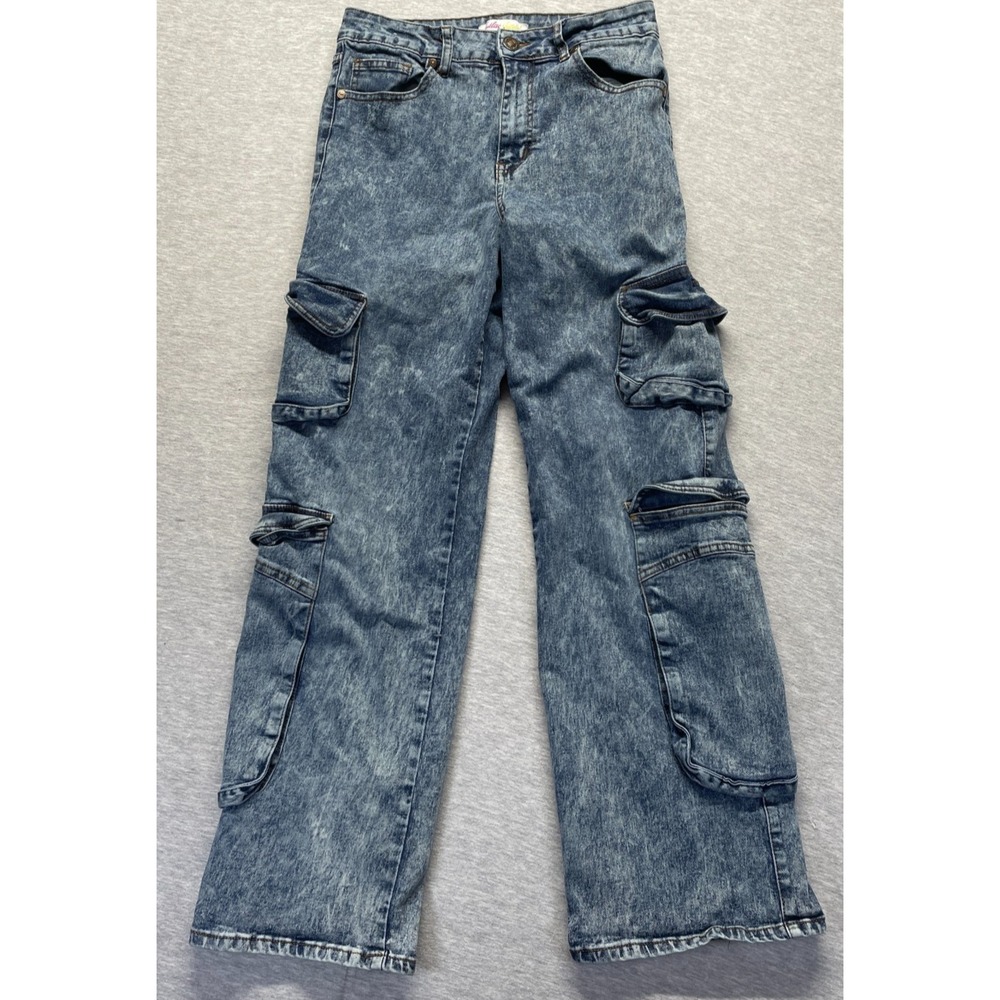 Lilac Sunset Cargo Jeans Womens 7 Blue Acid Wash Denim Cotton Utility Pockets